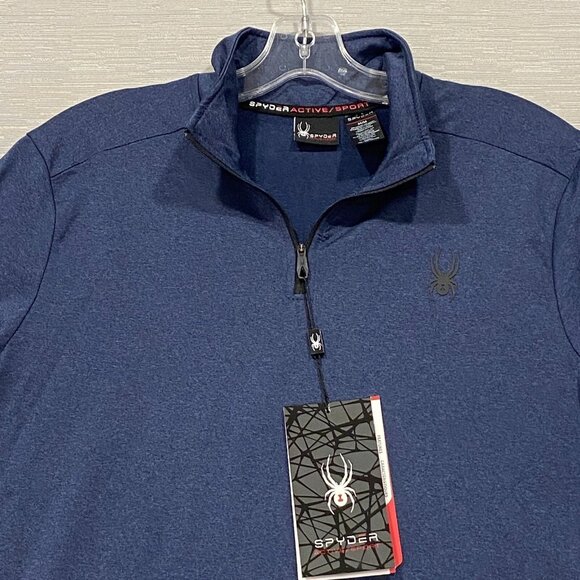 SPYDER 1/4 Zip Shirt Mens Medium Blue Base Layer Quick Dry Pullover Activewear - Picture 5 of 14